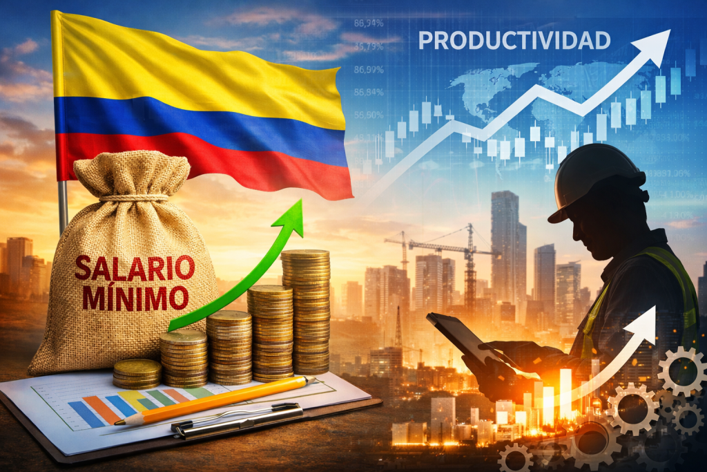 Salario mínimo y productividad en Colombia representados por datos económicos, empleo e informalidad
